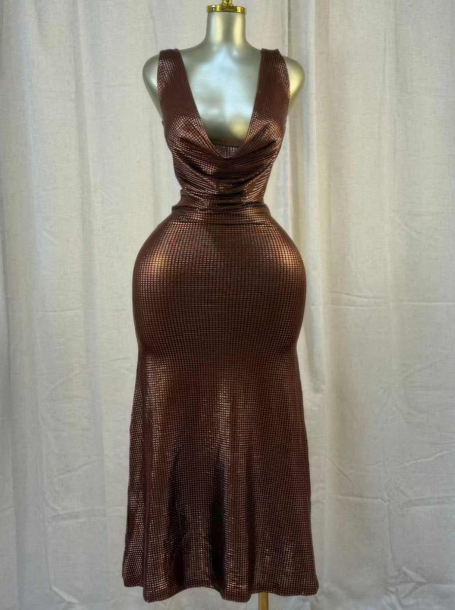 brown cos dress Shimmer Sweet Long Sleeve Metallic Dress Black Gold / Small main image 1