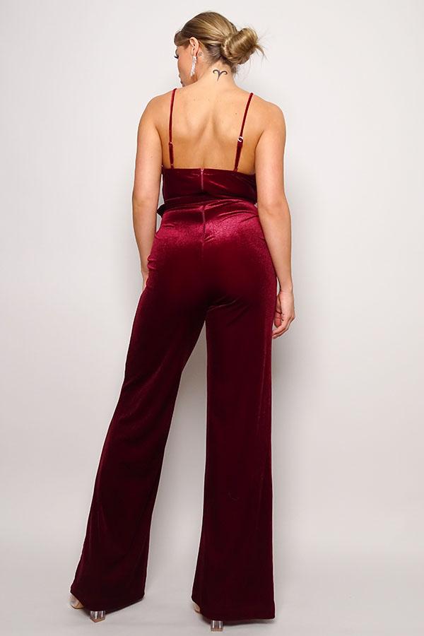 CEFIAN Samba Rhinestone Belt Velvet Jumpsuit Blue Zone Planet