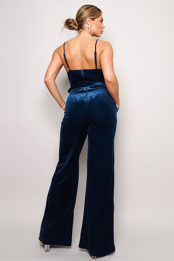 CEFIAN Samba Rhinestone Belt Velvet Jumpsuit Blue Zone Planet