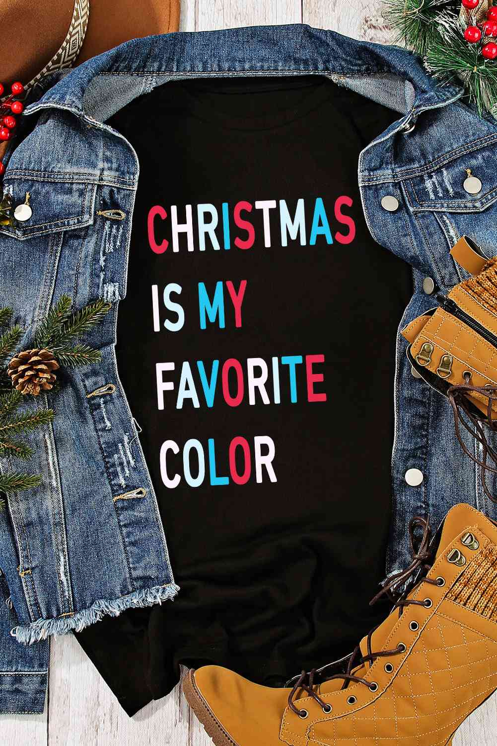 CHRISTMAS IS MY FAVORITE COLOR Graphic T-Shirt BLUE ZONE PLANET