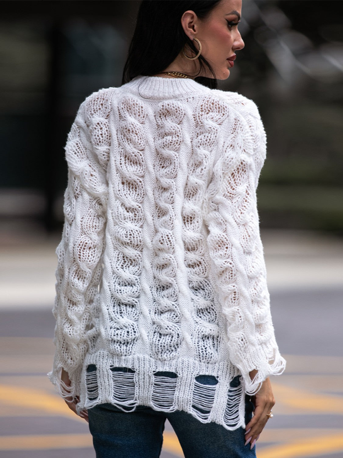 Cable-Knit Distressed Sweater - Blue Zone Planet