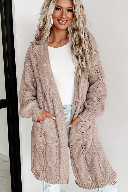 Cable-Knit Dropped Shoulder Cardigan BLUE ZONE PLANET