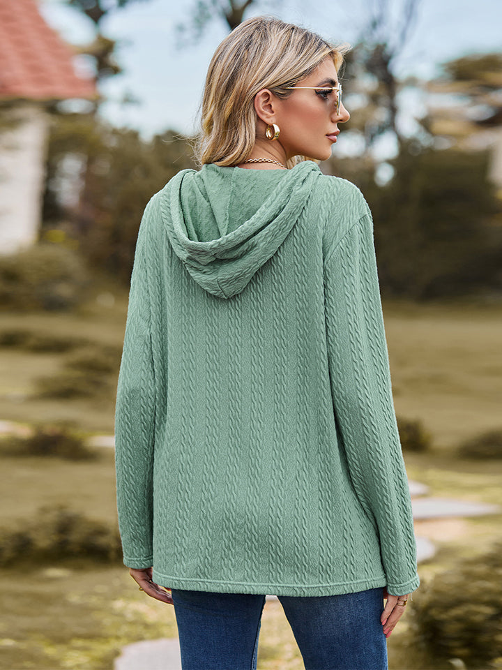 Cable-Knit Hooded Blouse BLUE ZONE PLANET