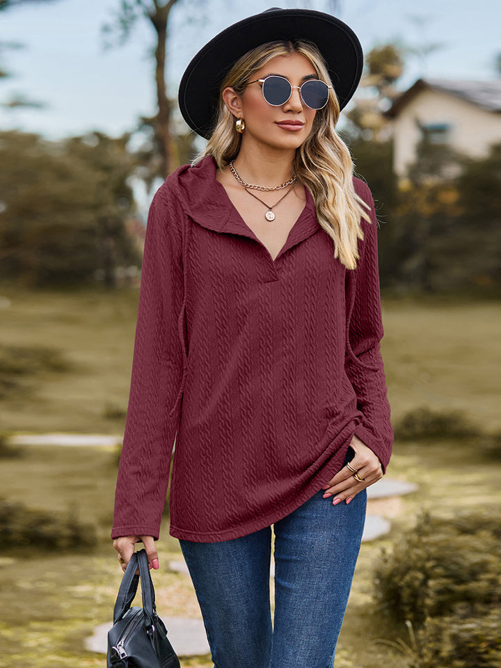 Cable-Knit Hooded Blouse BLUE ZONE PLANET