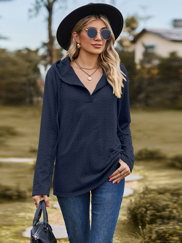 Cable-Knit Hooded Blouse BLUE ZONE PLANET