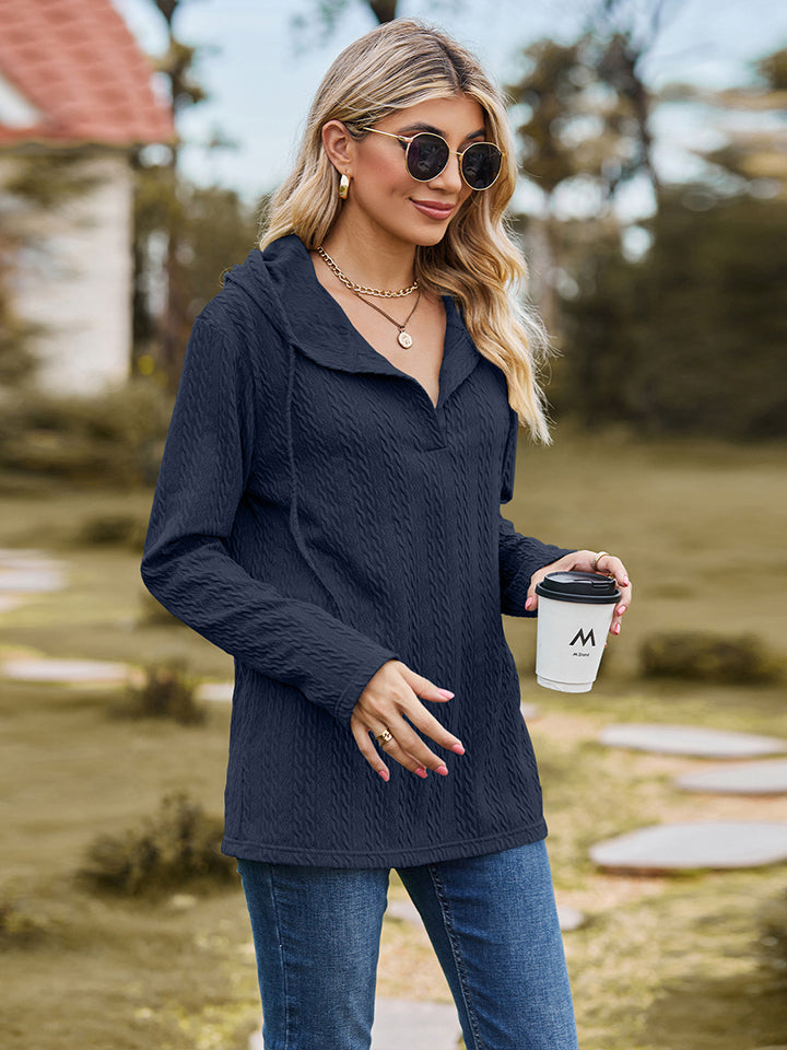 Cable-Knit Hooded Blouse BLUE ZONE PLANET