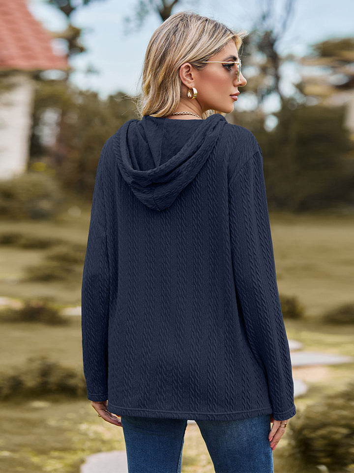 Cable-Knit Hooded Blouse BLUE ZONE PLANET