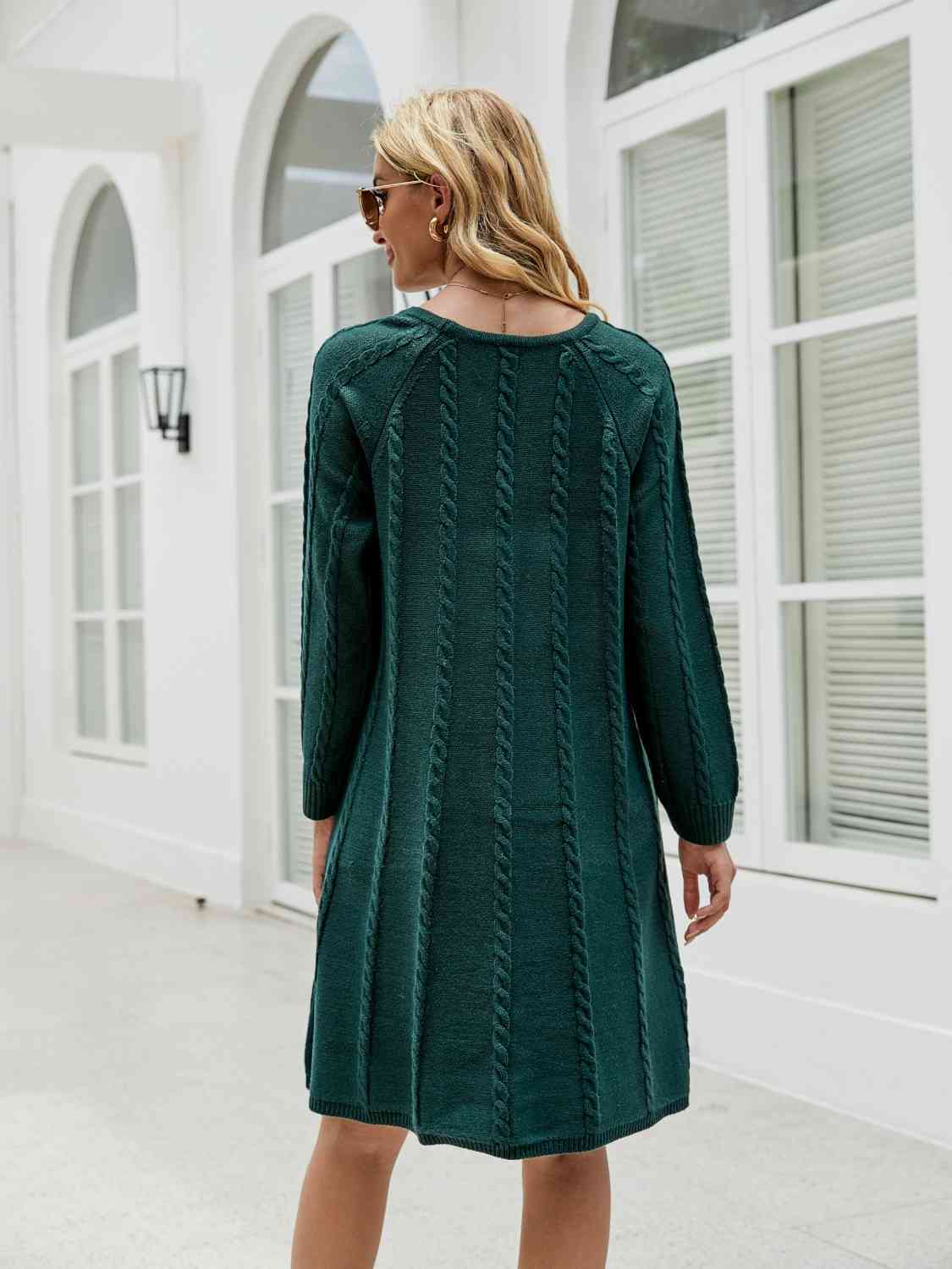 Cable-Knit Long Sleeve Sweater Dress BLUE ZONE PLANET