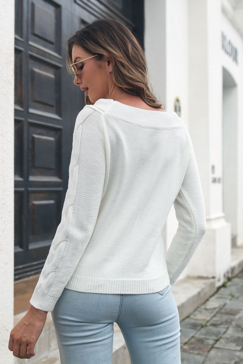 Cable-Knit Long Sleeve Sweater BLUE ZONE PLANET