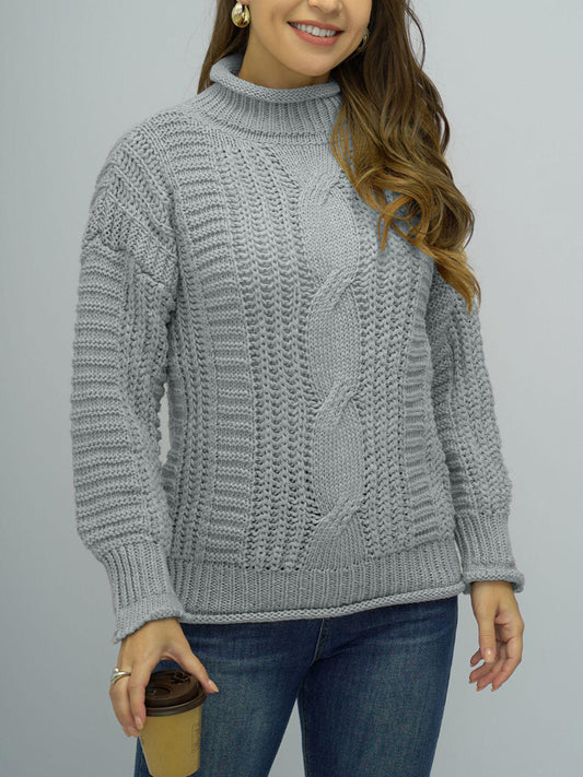 Cable-Knit Mock Neck Sweater BLUE ZONE PLANET