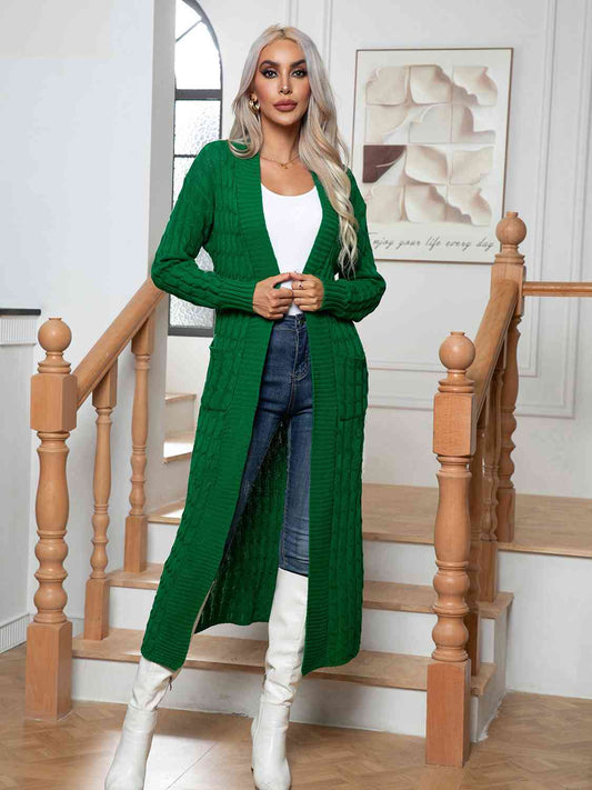 Cable-Knit Open Front Cardigan with Pockets BLUE ZONE PLANET