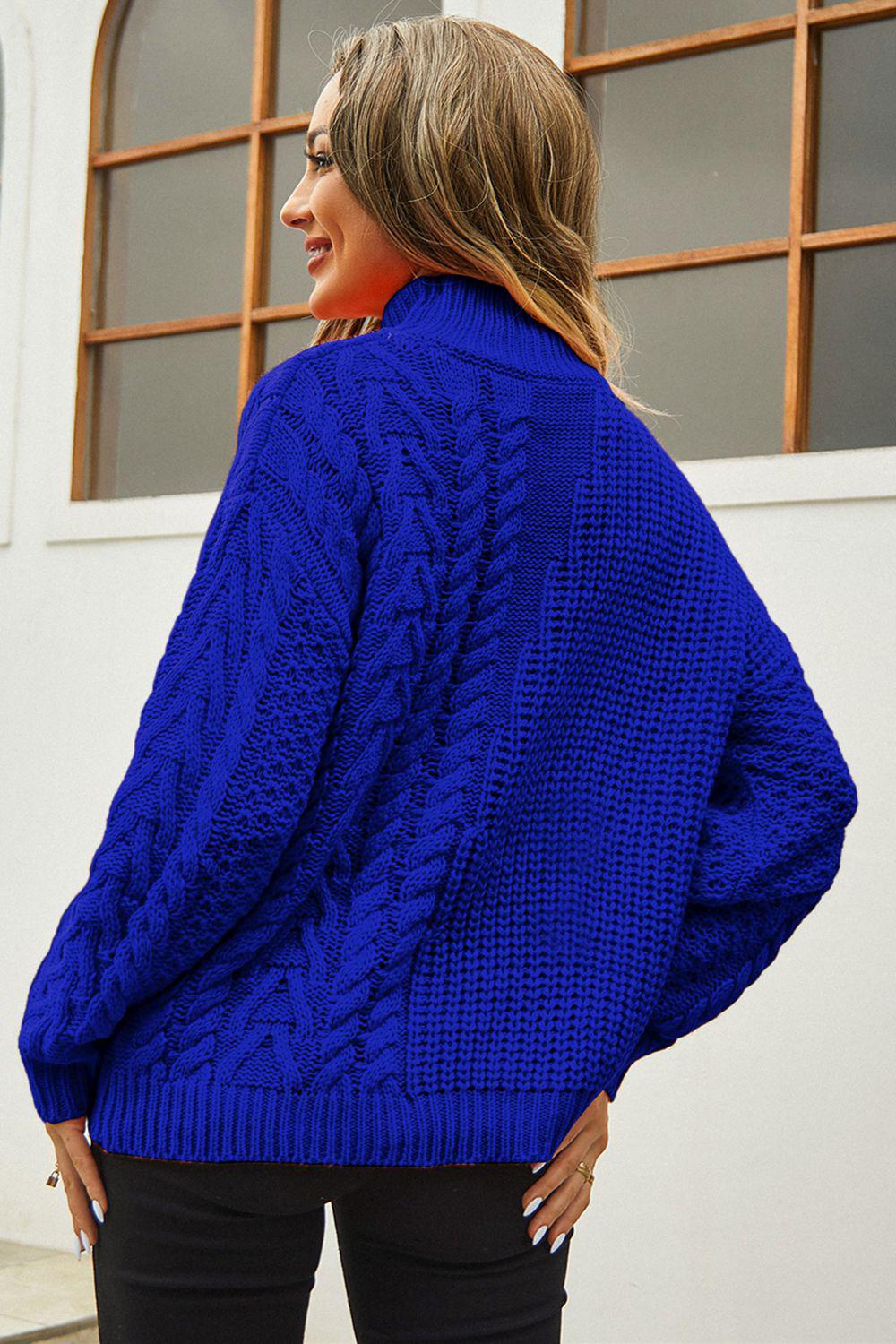 Cable-Knit Turtle Neck Long Sleeve Sweater BLUE ZONE PLANET