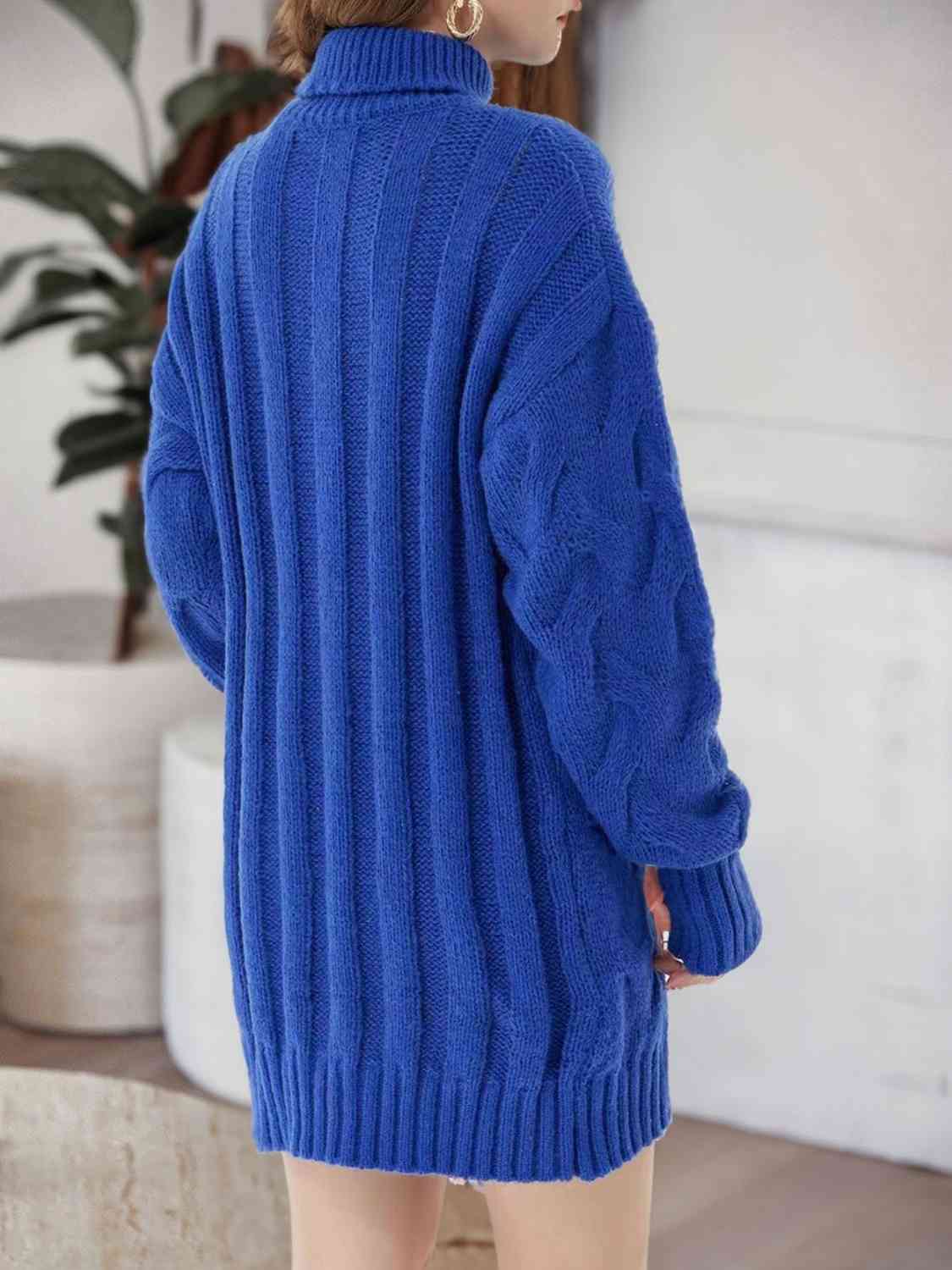 Cable-Knit Turtleneck Sweater Dress BLUE ZONE PLANET