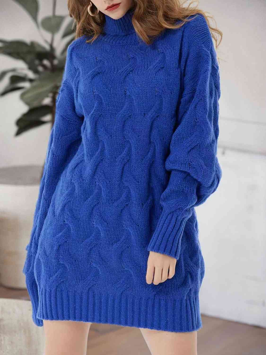 Cable-Knit Turtleneck Sweater Dress BLUE ZONE PLANET