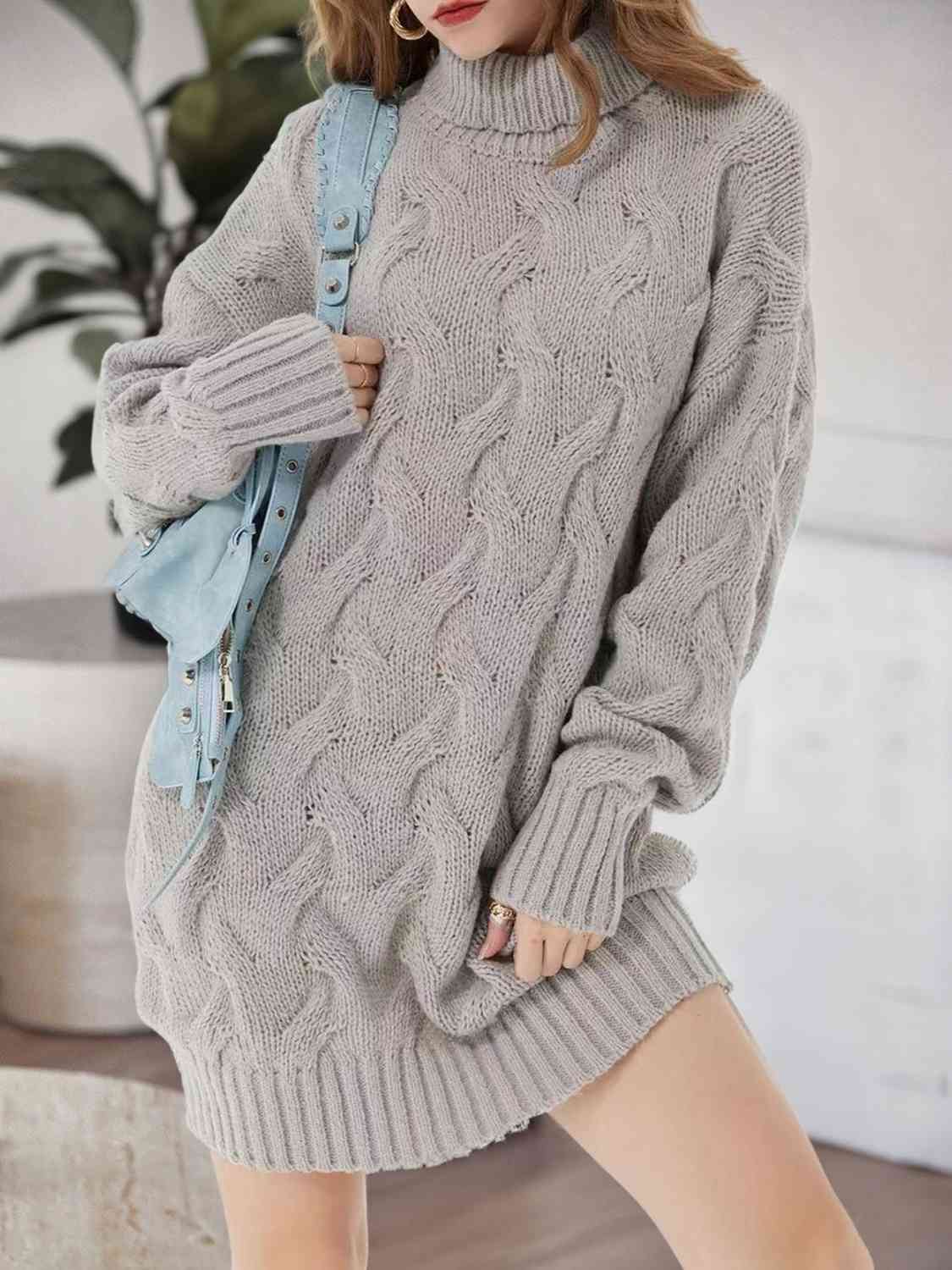 cable knit turtleneck sweater dress Women's Cable Knit Turtleneck Sweater Dress
