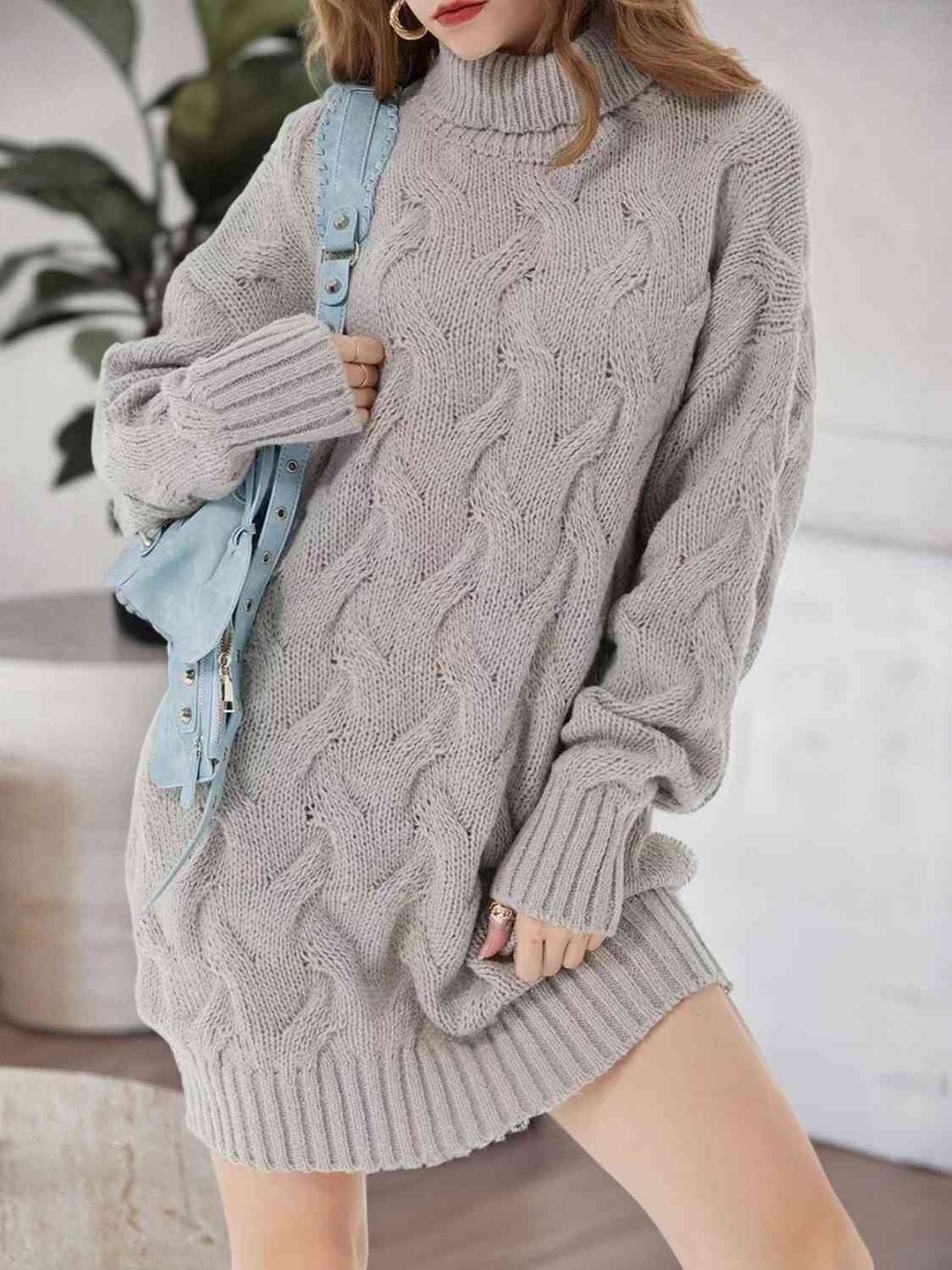 Cable-Knit Turtleneck Sweater Dress BLUE ZONE PLANET