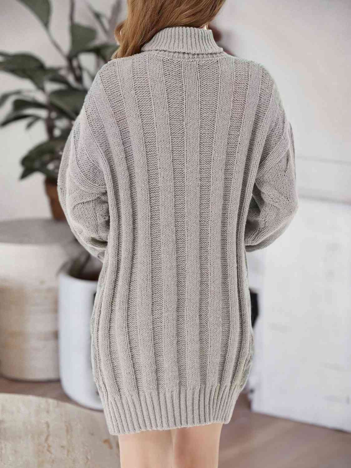 Cable-Knit Turtleneck Sweater Dress BLUE ZONE PLANET