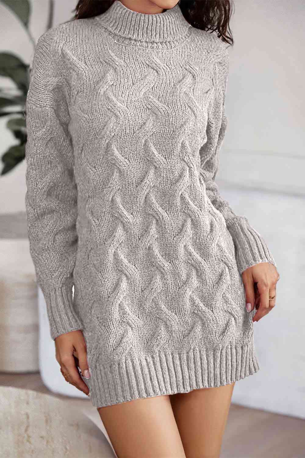 Cable-Knit Turtleneck Sweater Dress BLUE ZONE PLANET