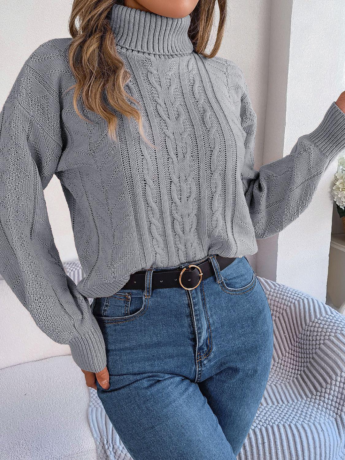 Cable-Knit Turtleneck Sweater BLUE ZONE PLANET