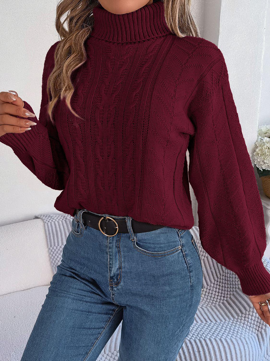 Cable-Knit Turtleneck Sweater BLUE ZONE PLANET