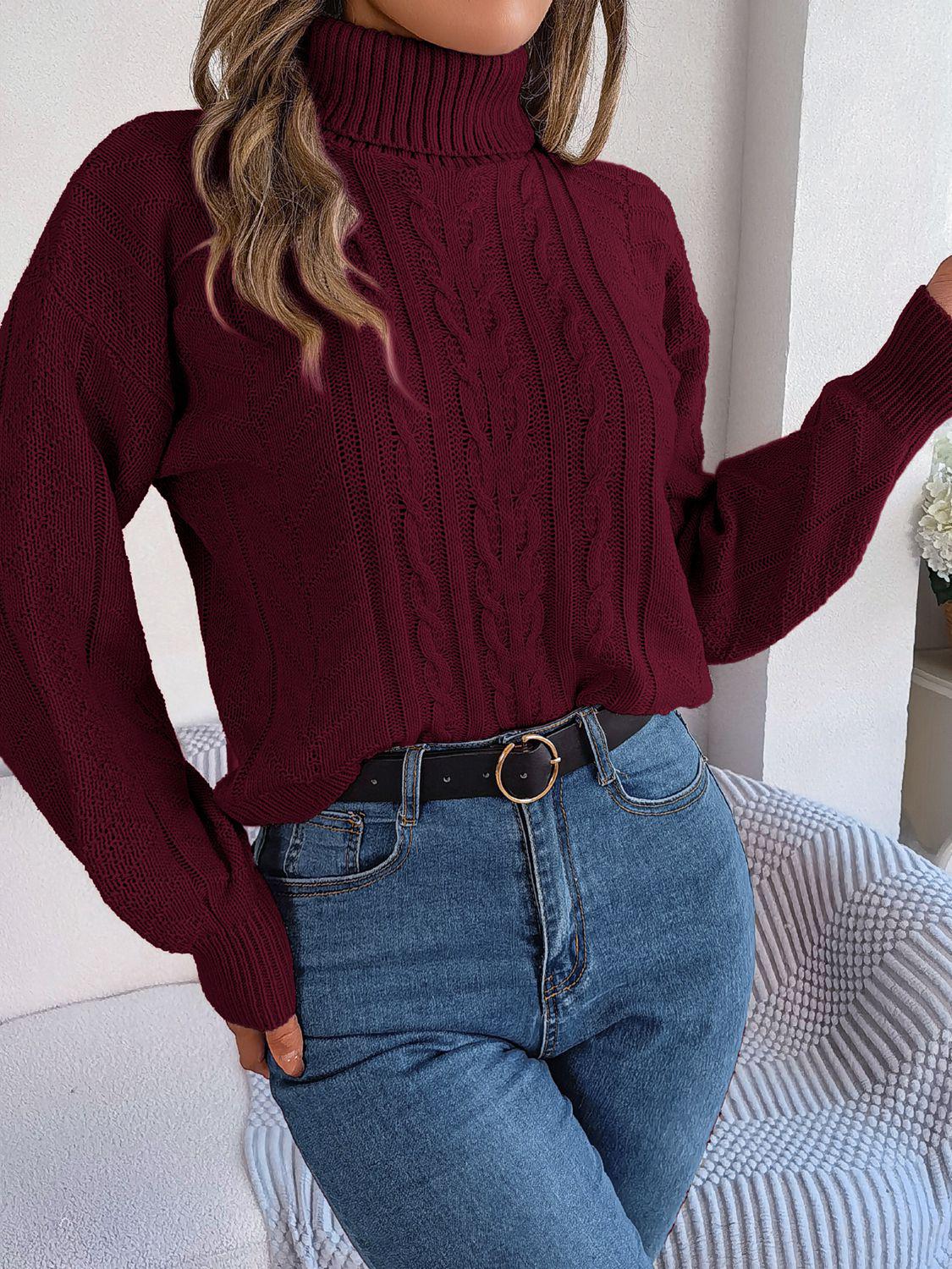 Cable-Knit Turtleneck Sweater BLUE ZONE PLANET