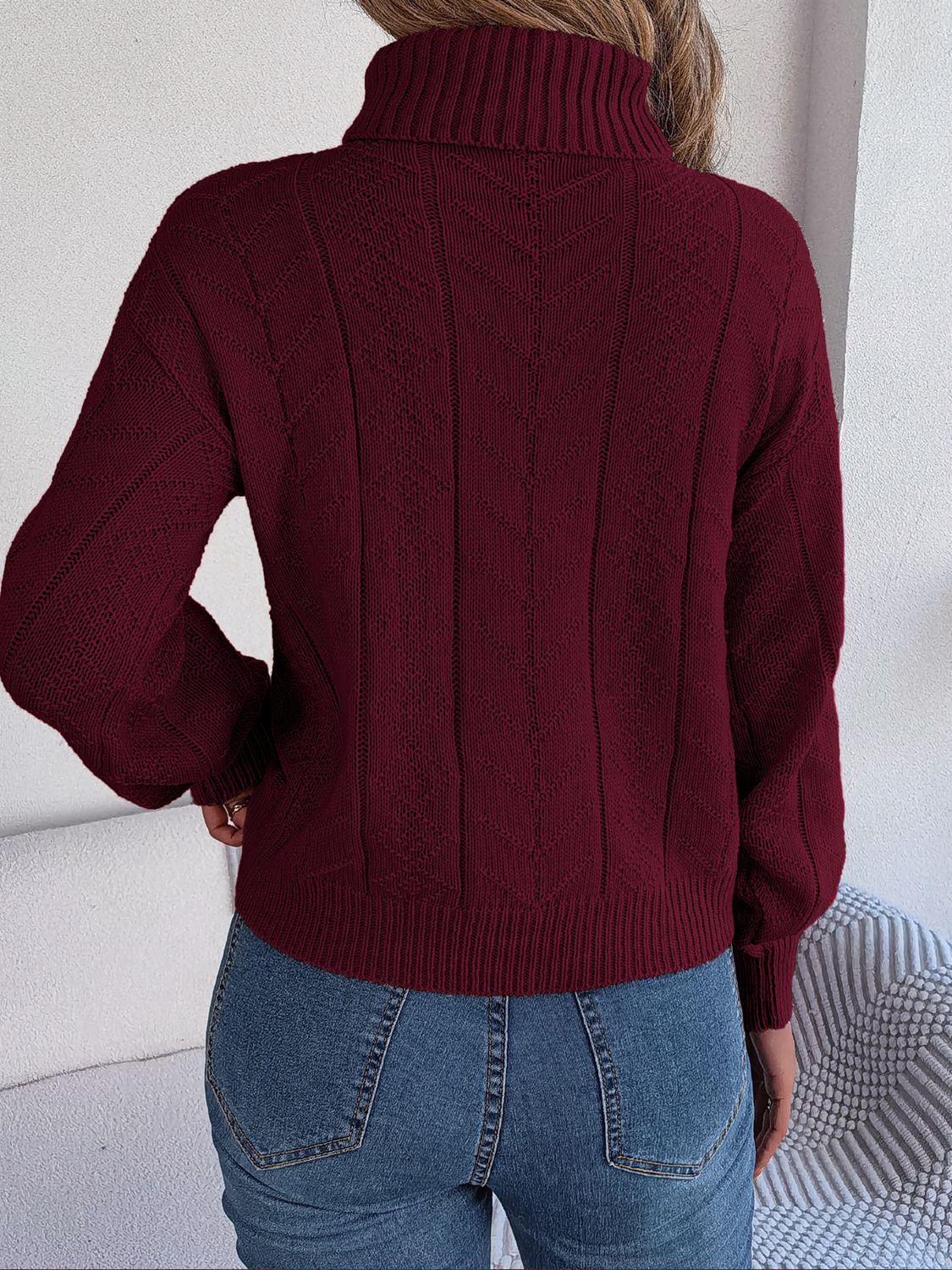 Cable-Knit Turtleneck Sweater BLUE ZONE PLANET