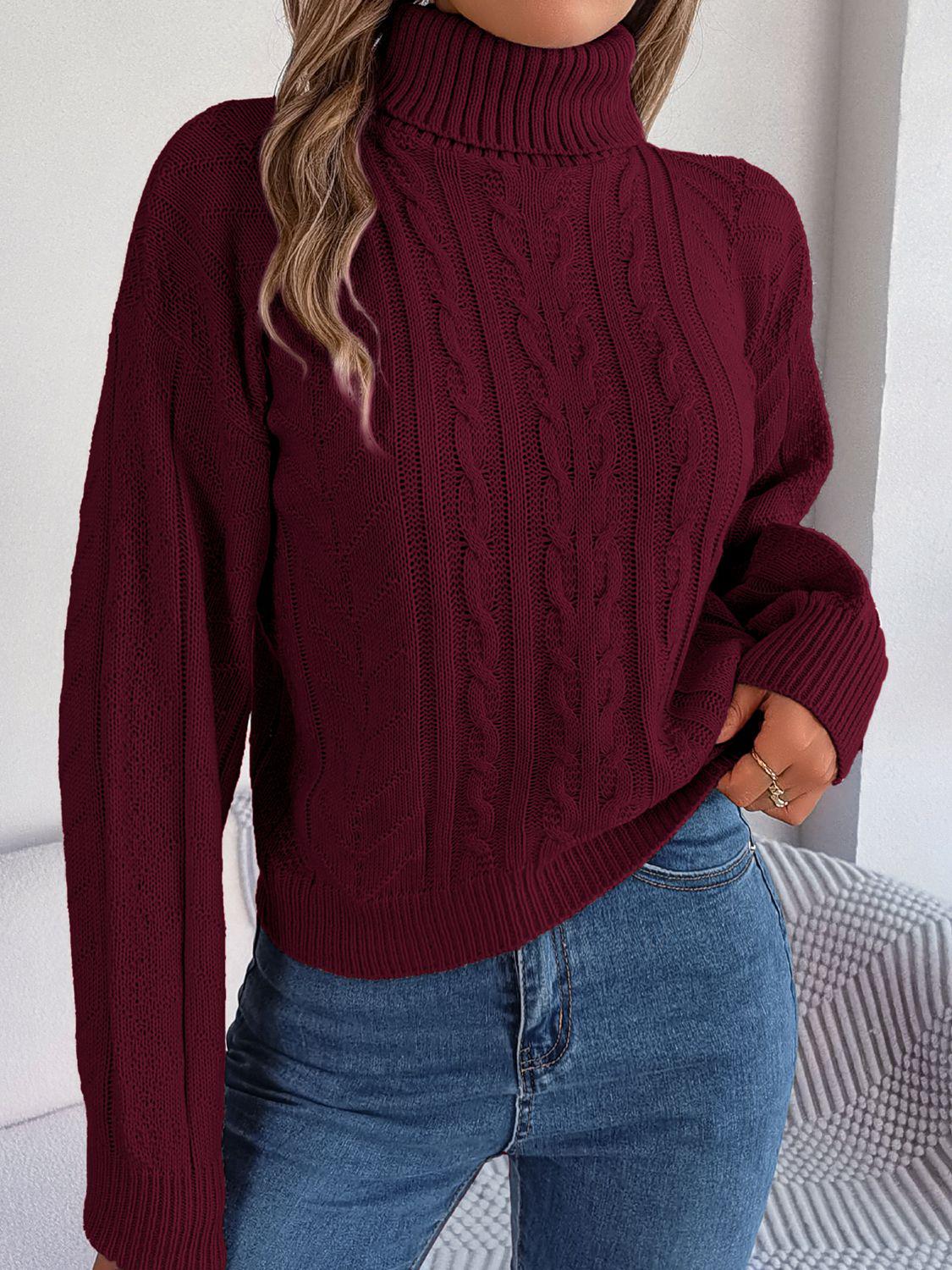 Cable-Knit Turtleneck Sweater BLUE ZONE PLANET