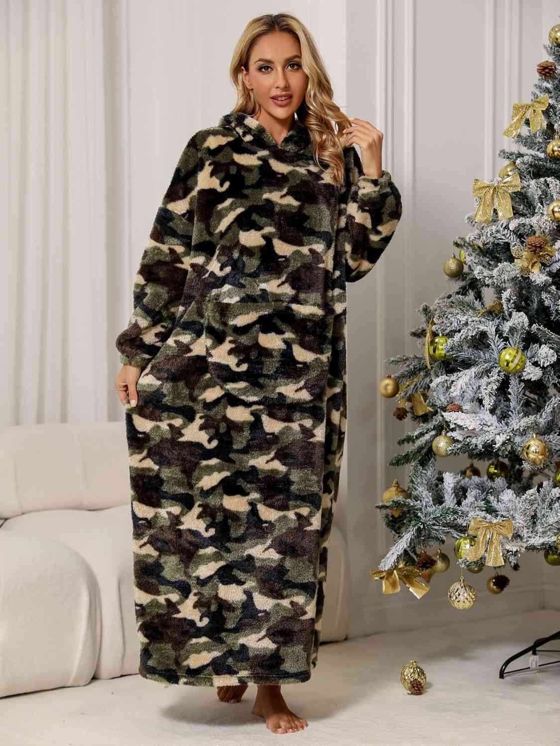 Camouflage Hooded Teddy Night Dress BLUE ZONE PLANET