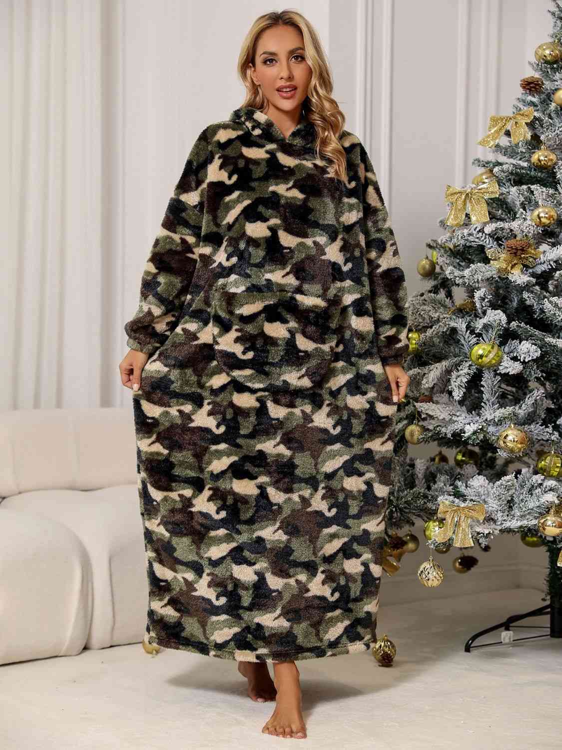 Camouflage Hooded Teddy Night Dress BLUE ZONE PLANET