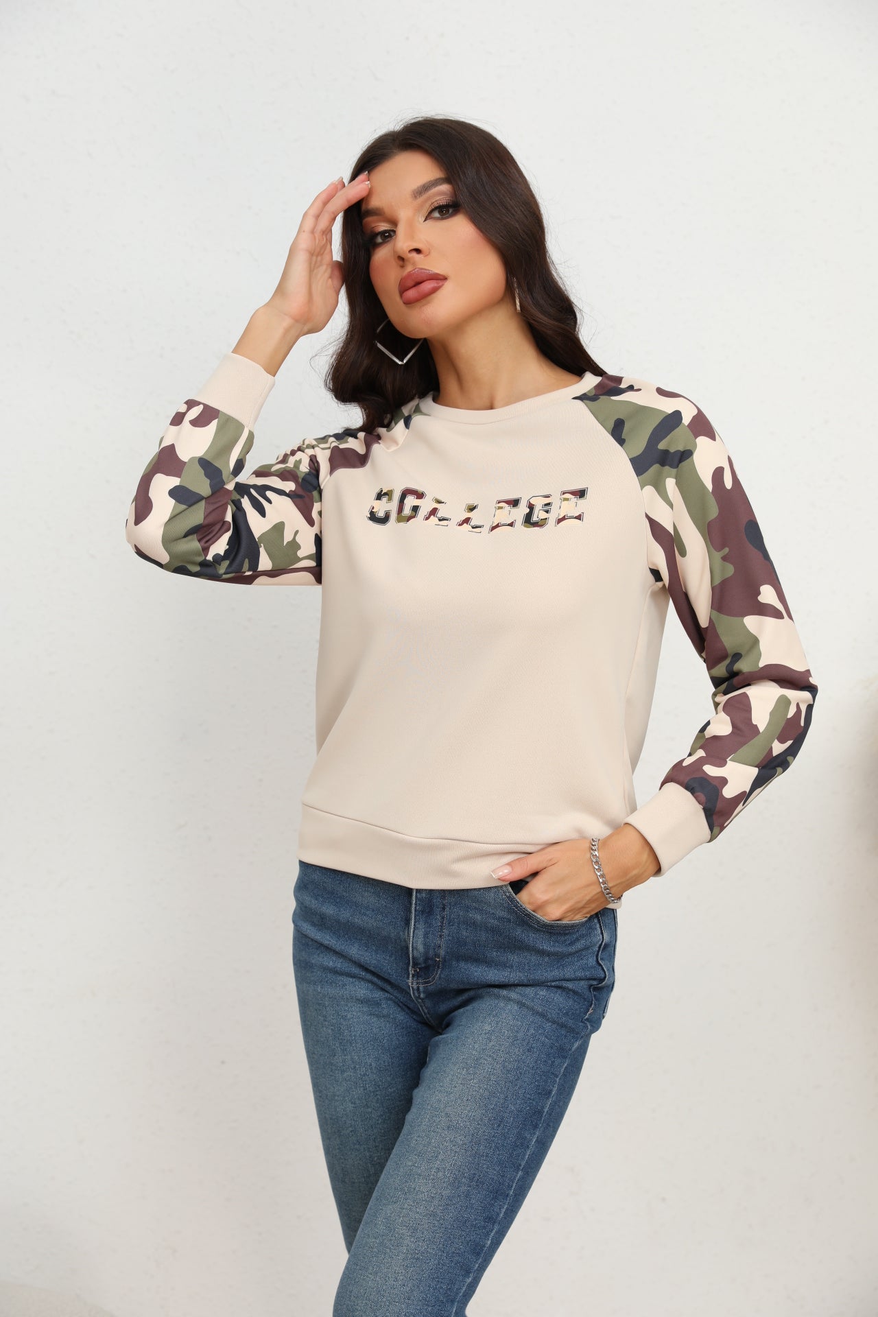 Camouflage Raglan Sleeve Sweatshirt BLUE ZONE PLANET