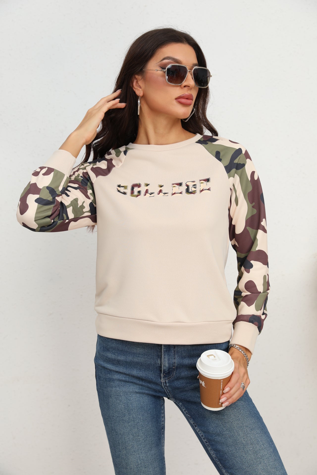 Camouflage Raglan Sleeve Sweatshirt BLUE ZONE PLANET