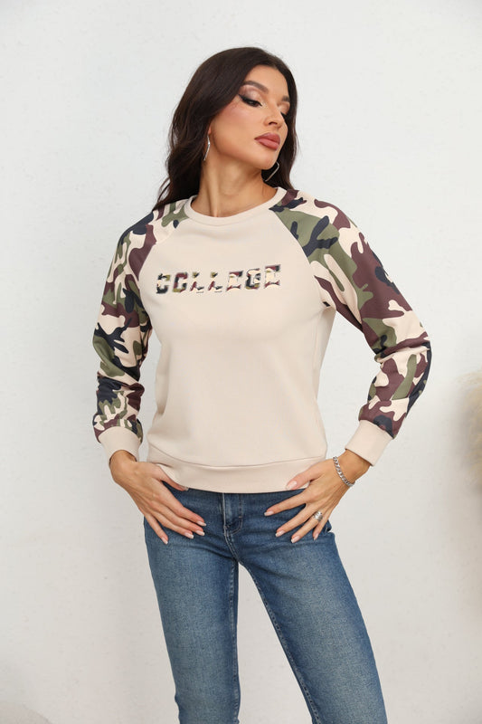 Camouflage Raglan Sleeve Sweatshirt BLUE ZONE PLANET