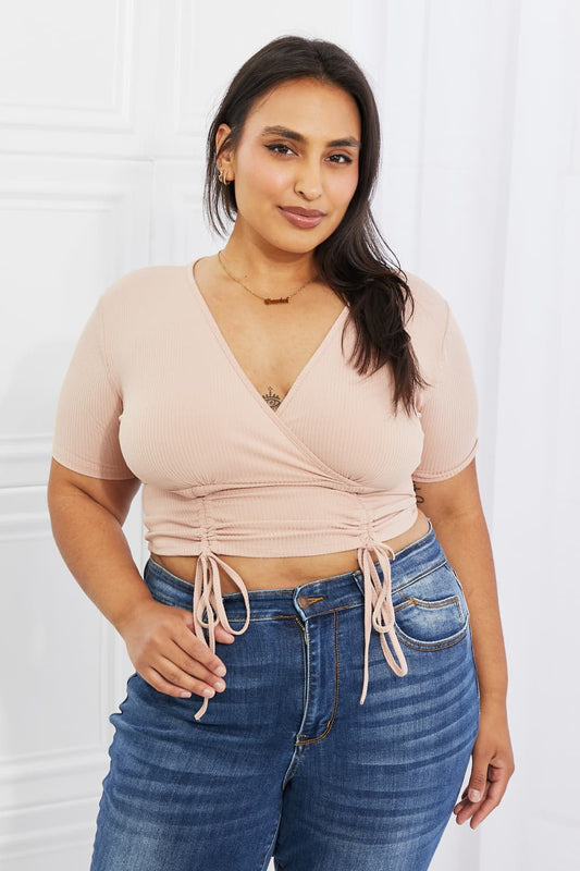 Capella Back To Simple Full Size Ribbed Front Scrunched Top in Blush BLUE ZONE PLANET