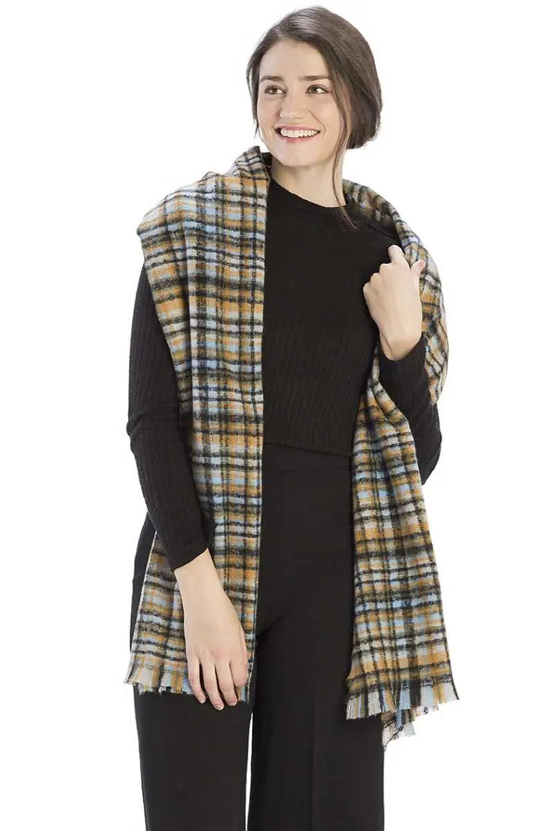 Care for Others Plaid Checkered Scarf Blue Zone Planet