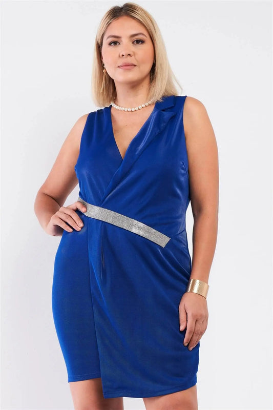 Casual Chic Plus Size Sleeveless Mini Blazer Dress Blue Zone Planet