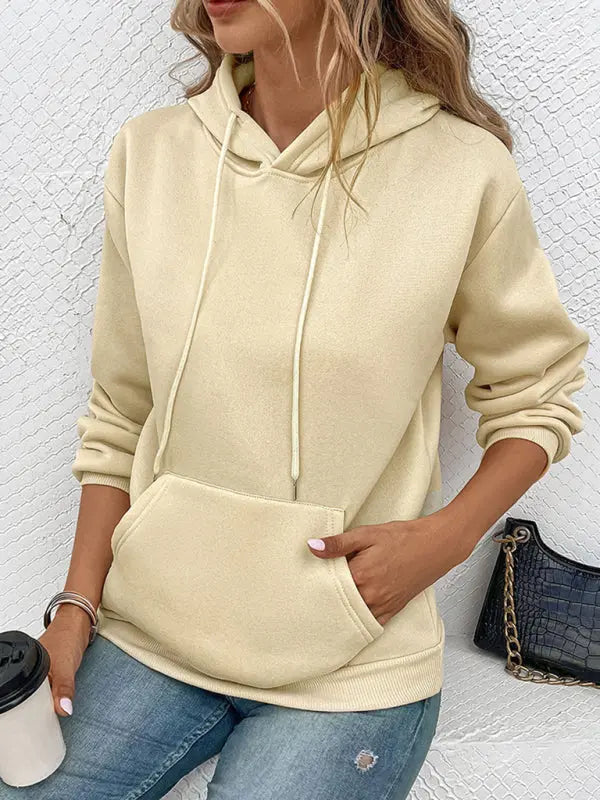 Casual Long Sleeve Solid Color Hooded Sweatshirt kakaclo