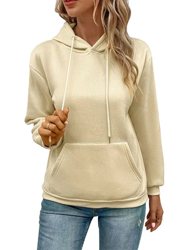 Casual Long Sleeve Solid Color Hooded Sweatshirt kakaclo