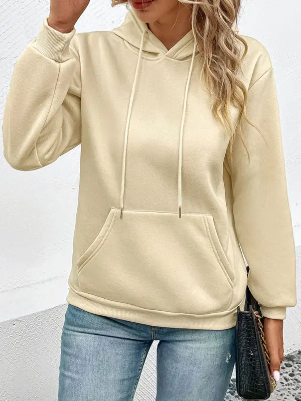 Casual Long Sleeve Solid Color Hooded Sweatshirt kakaclo