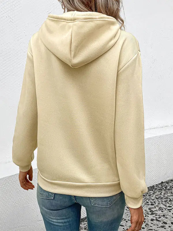 Casual Long Sleeve Solid Color Hooded Sweatshirt kakaclo