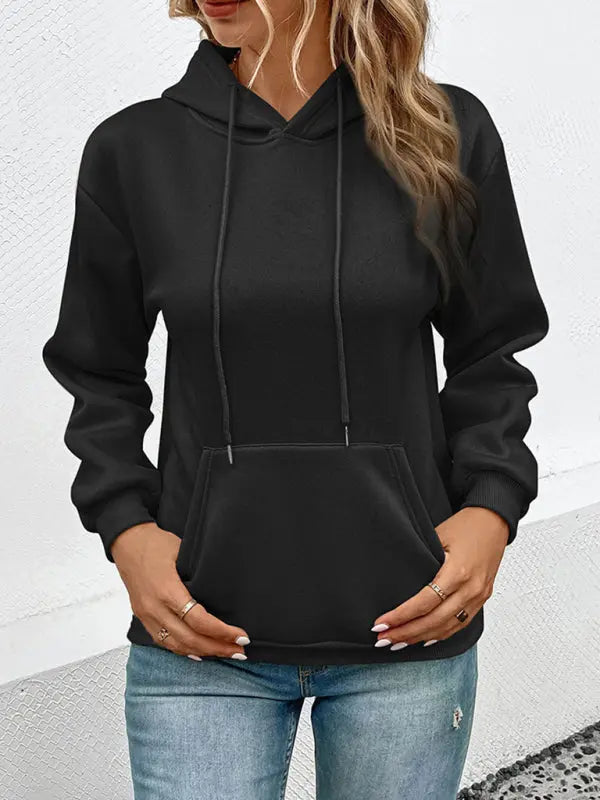 Casual Long Sleeve Solid Color Hooded Sweatshirt kakaclo