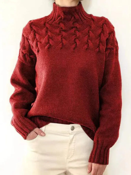 Casual long-sleeved turtleneck solid color sweater pullover top kakaclo