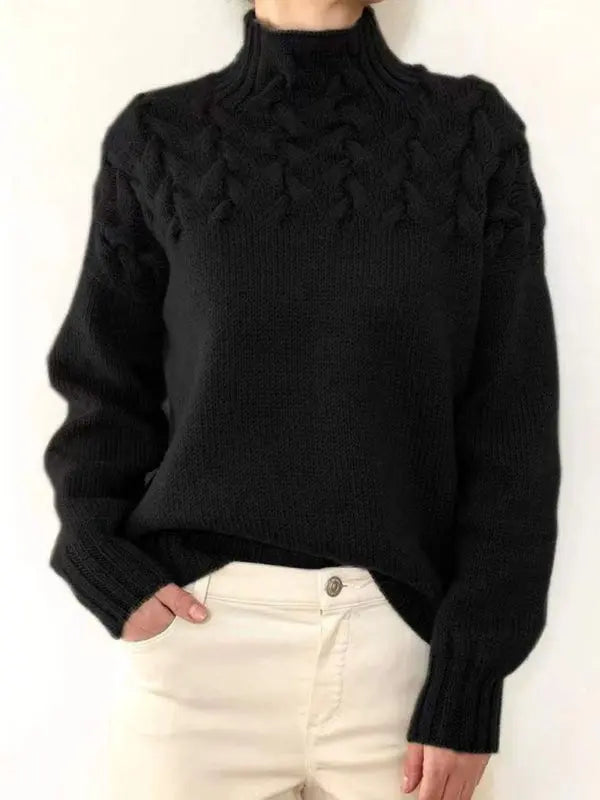 Casual long-sleeved turtleneck solid color sweater pullover top kakaclo