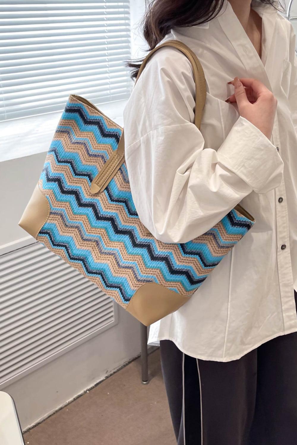 Chevron Straw Tote Bag BLUE ZONE PLANET