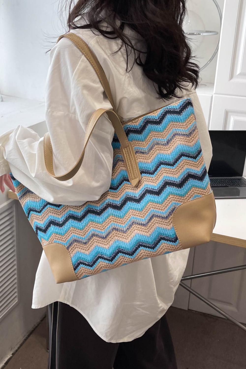 Chevron Straw Tote Bag BLUE ZONE PLANET