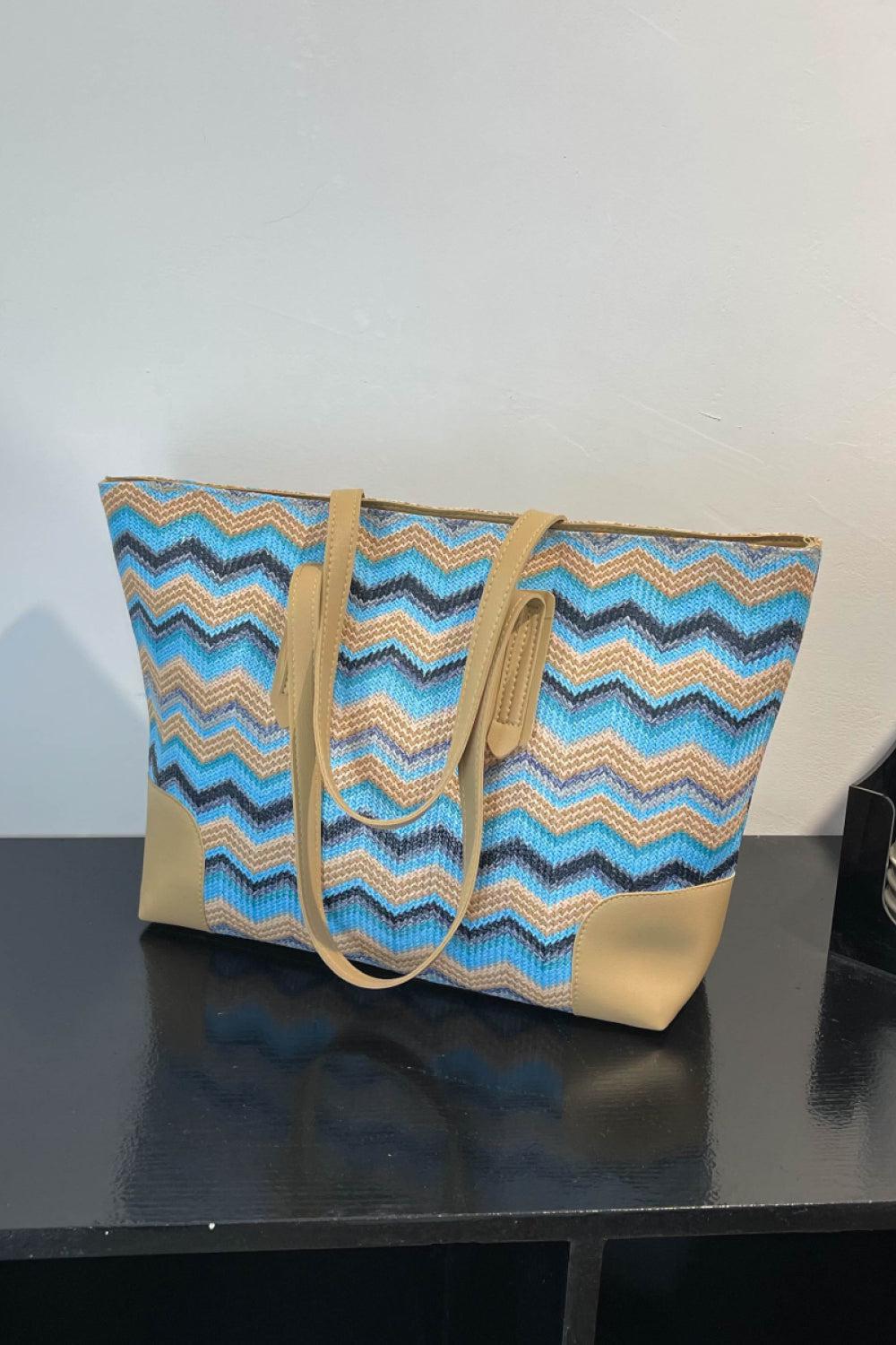 Chevron Straw Tote Bag BLUE ZONE PLANET