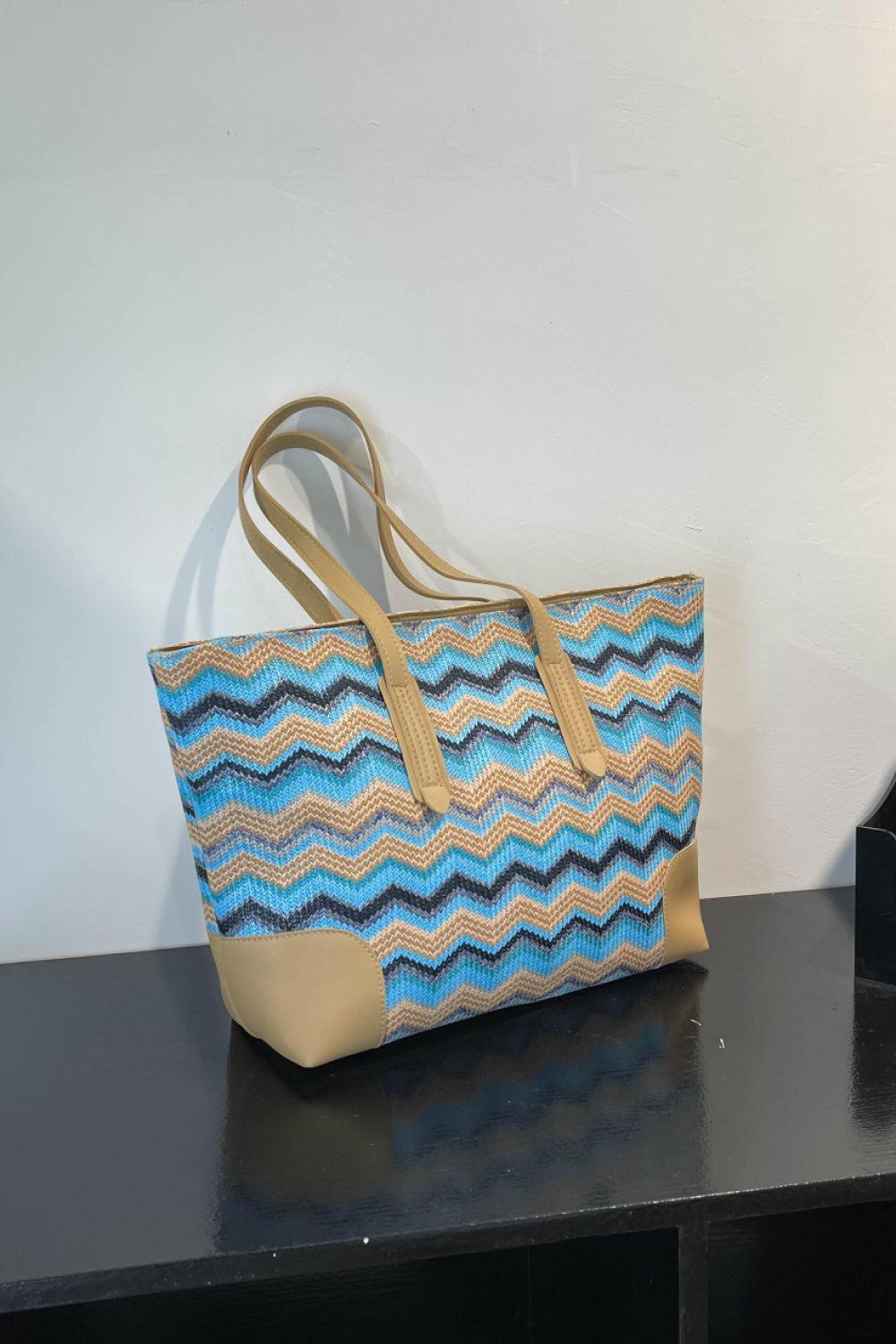 Chevron Straw Tote Bag BLUE ZONE PLANET