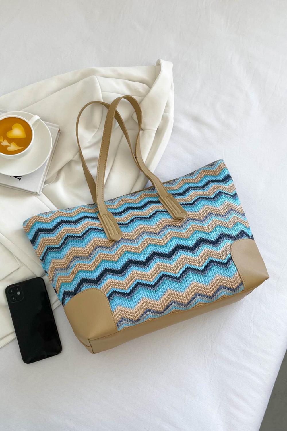 Chevron Straw Tote Bag BLUE ZONE PLANET