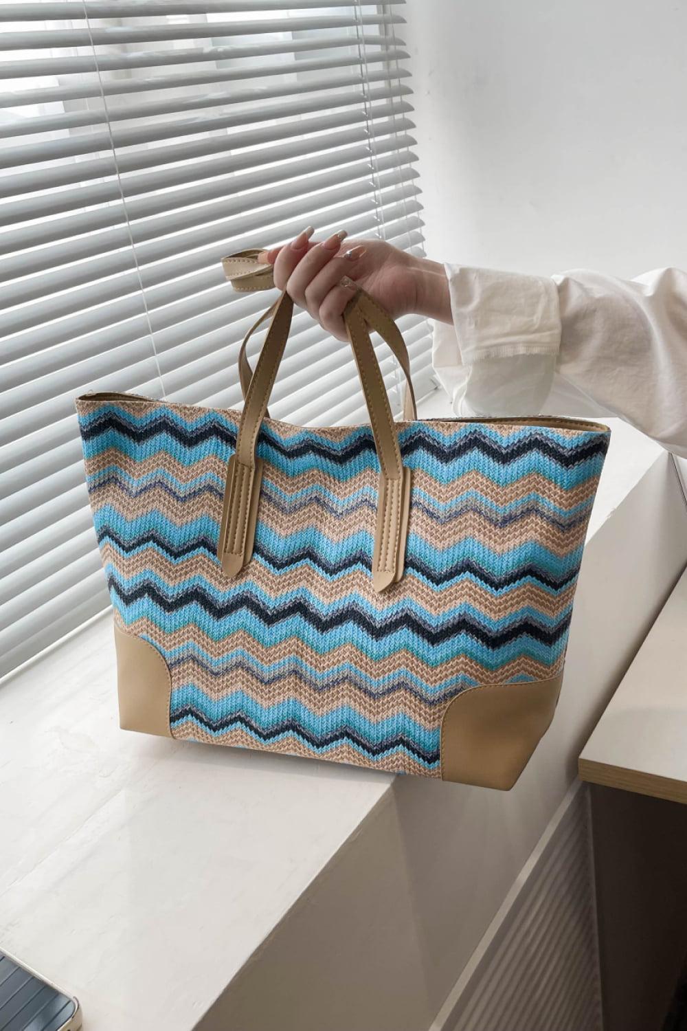 Chevron Straw Tote Bag BLUE ZONE PLANET