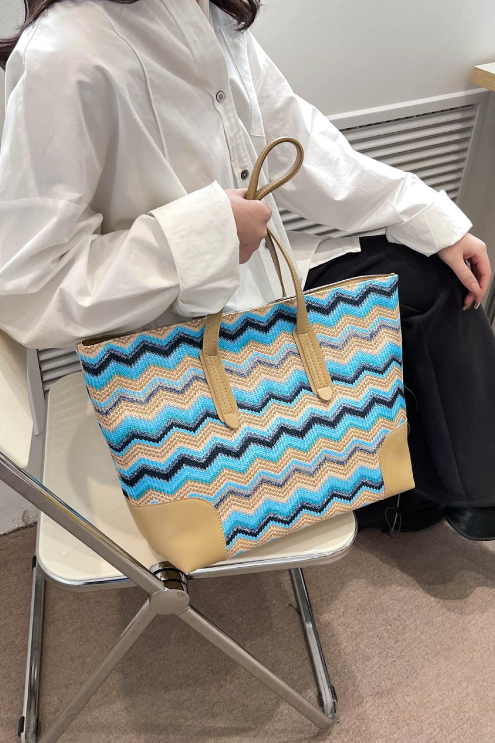 Chevron Straw Tote Bag BLUE ZONE PLANET