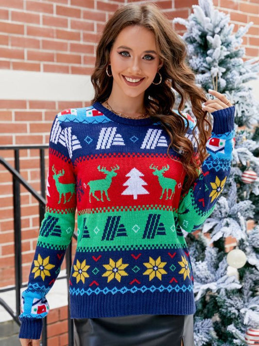 Christmas Round Neck Sweater BLUE ZONE PLANET